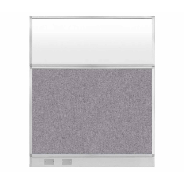 Hush Panel Configurable Cubicle Partition 5' x 6' Cloud Gray Fabric Frosted Window w/ Cable Channel